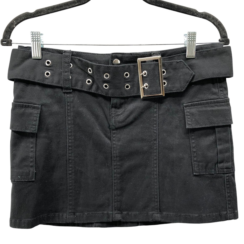 Ardene Cargo Mini Skirt Womens S Black Stretch Belted Y2K Punk Retro Short